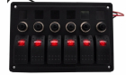 Switch panel 5xON-OFF + 1xON(MOM)-OFF red LED IP65 183x120mm 12-24V 10A with automatic fuses (GS630676