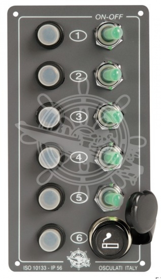 Switch panel with 5  (4+1MOM) switches + 12V socket  170x90mm