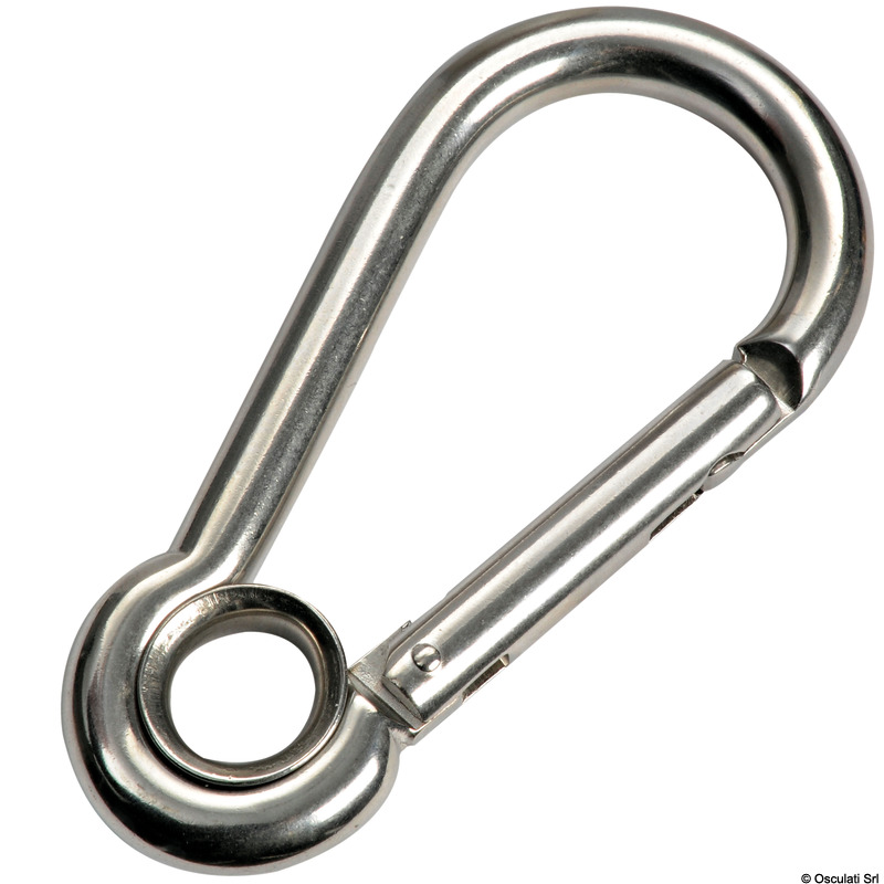 Carabiner hook flush closure w. eye AISI 316 10 mm