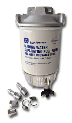 Fuel water separating filter Racor type 10 micron aluminium head clear bowl