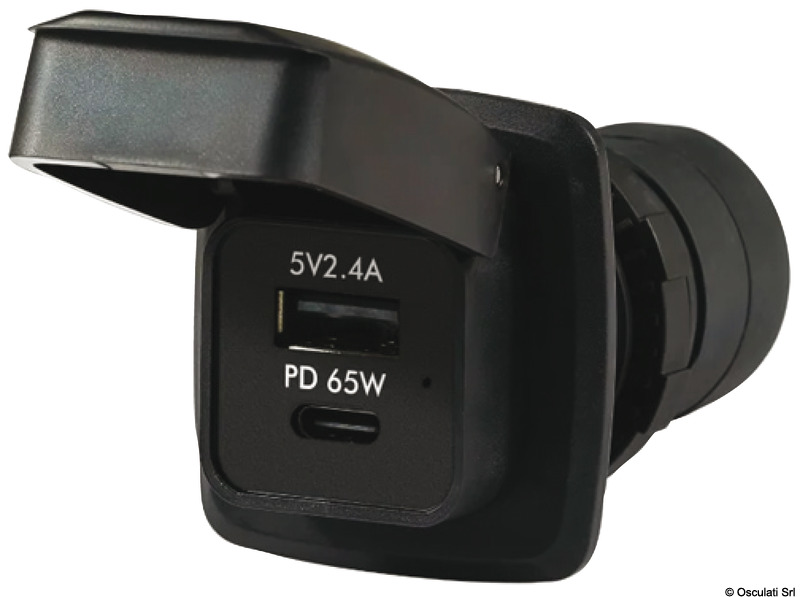 Waterproof independent USB-A + USB+C PD65W