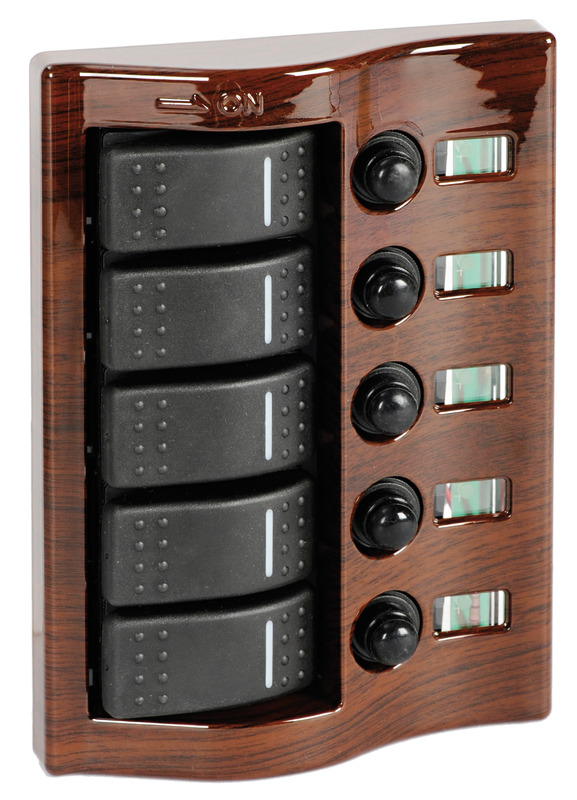 Control panel 5 flush rocker switches mahogany