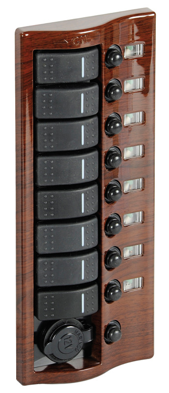 Control panel 9 flush rocker switches mahogany