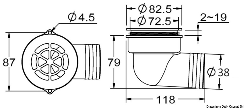 90° cockpit drain with w/check valve ø 1.5"