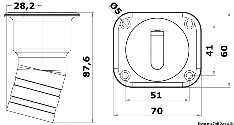 Square Fuel deck filler short version 38 mm