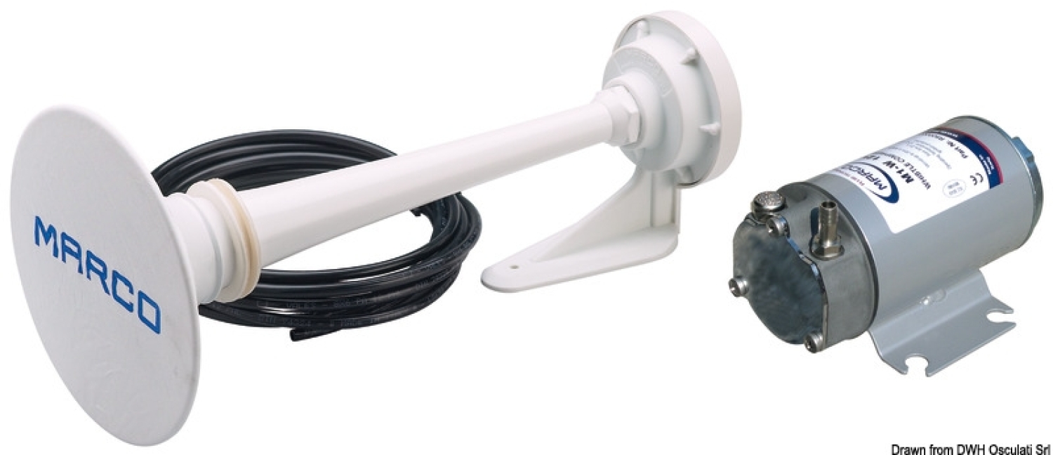 White Horn with compressor 24V RINA-type PW2 - Lenght 460mm