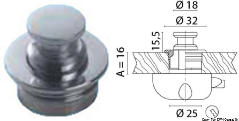 Chromed brass knob 19 mm