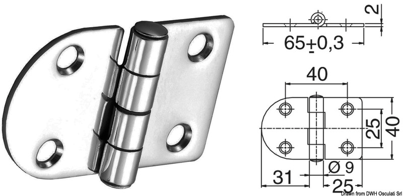 Hinge standard pin 65x40 mm