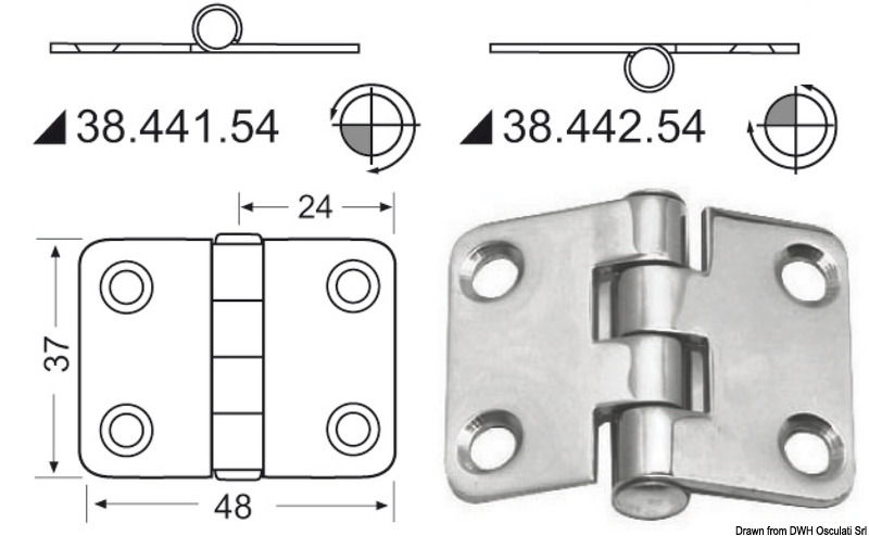 Hinge reversed pin 48x37 mm