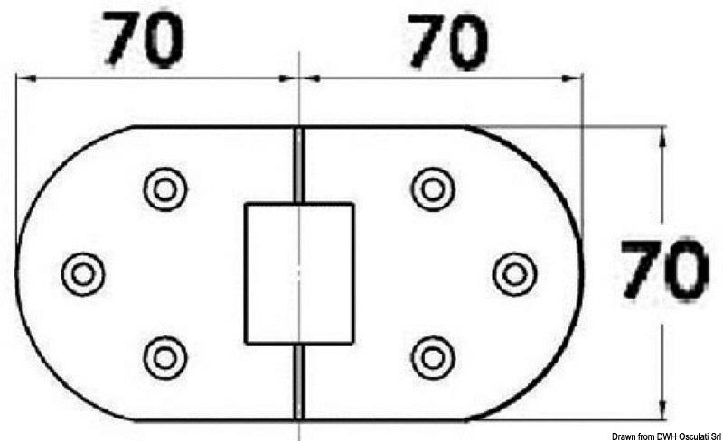Hinge 180° rotation w/studs 140x70 mm