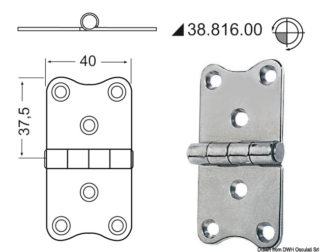 Hinge standard pin 75x40 mm