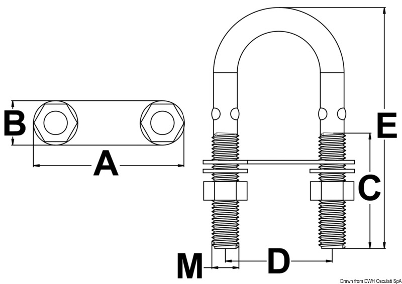 SS U-bolt w/rod 90mm x M6 mm