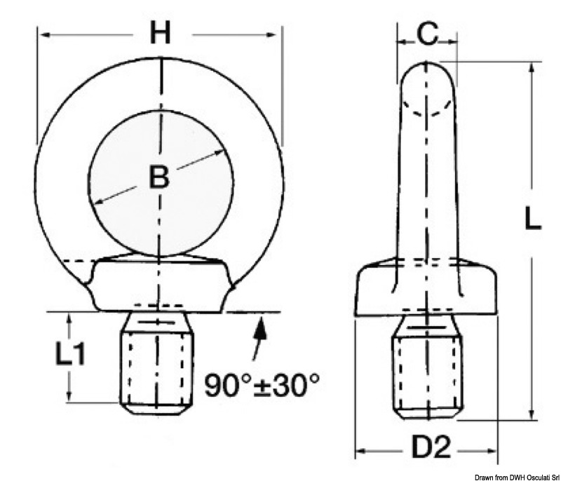 Male forged eyebolt AISI316 6 mm
