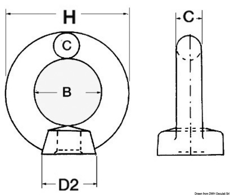 Female forged eyebolt AISI316 12 mm
