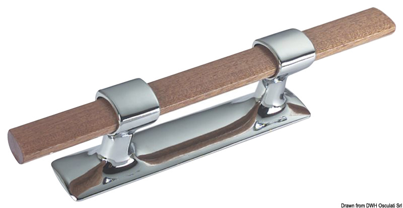 Cleat chromed brass and mahogany 210 mm