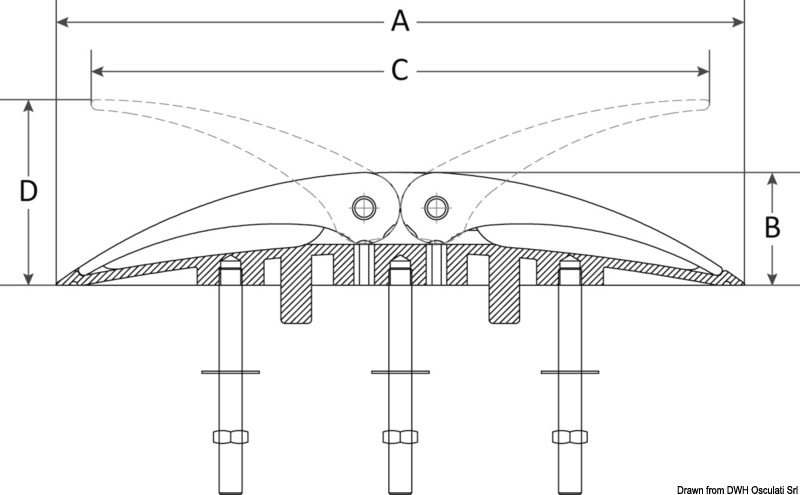 WING pop-up cleat AISI316 280x44 mm