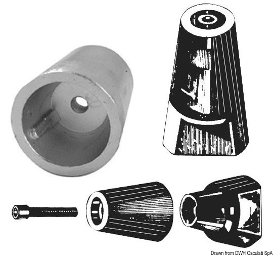 Ogive shaft anode w/zinc plate 25 mm