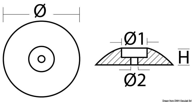 Aluminium rose anode bolt mounting Ø 50 mm 30 g