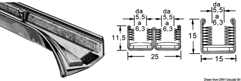 Watertight pane profile AISI316 single 15x15 mm