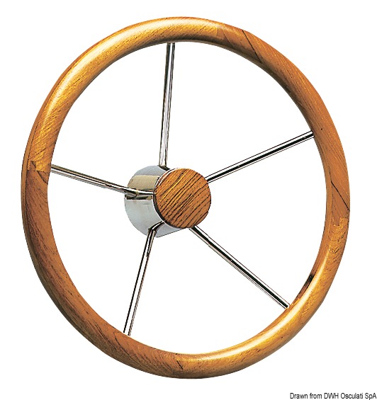 SS steering wheel w/teak external rim 400 mm