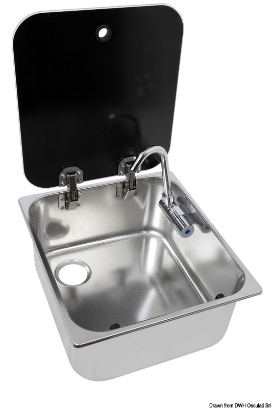 Sink w/tinted glass lid 352x322x146 mm