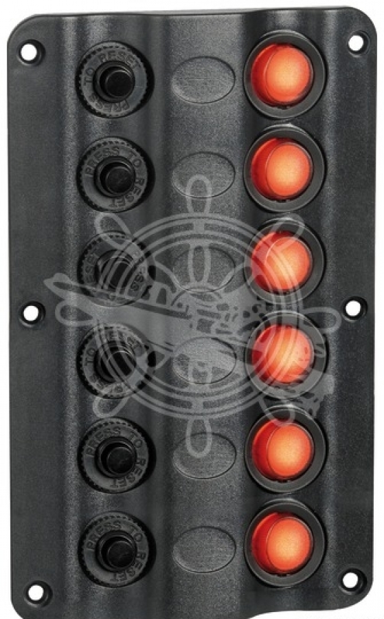 Switch panel with 6 switches 160x100mm and fuses 5Ax2 + 6Ax2 + 8Ax1 + 10Ax1 IP54