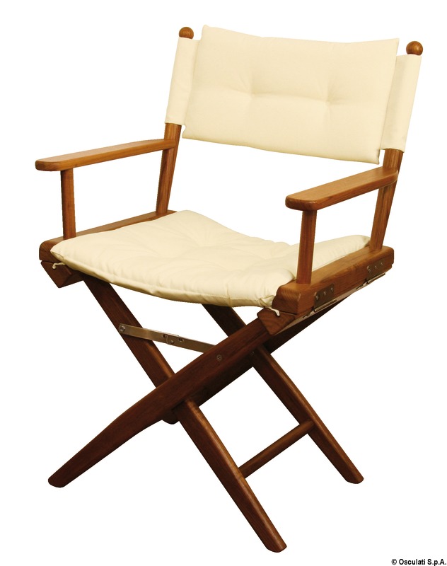Teak folding chair cream padded fabric