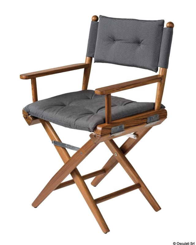 Teak folding chair dark grey padded fabric