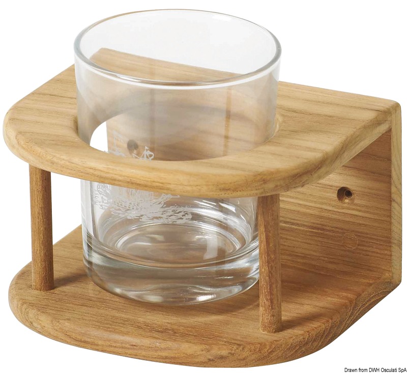 Teak wall-mounting holder for 1 glass