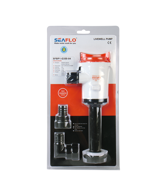Water pump for fish boxes 350GPH 22l/min 12V 1A Outlet 19mm - Seaflo SFBP1-G350-04