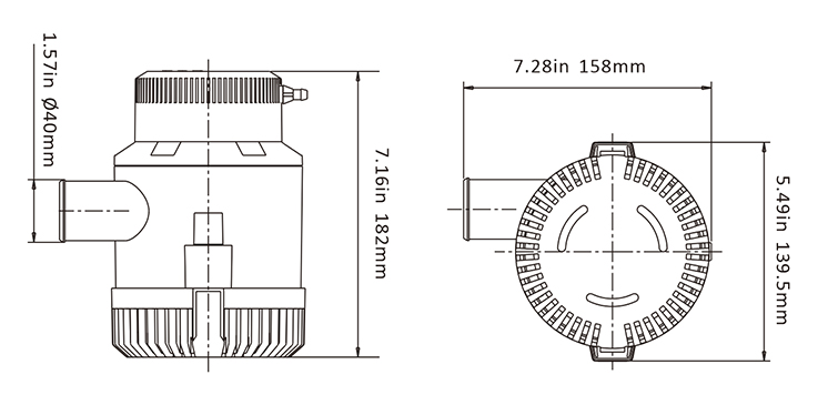 Водяной насос 12V 3500GPH 13300 l/h 16A 40mm