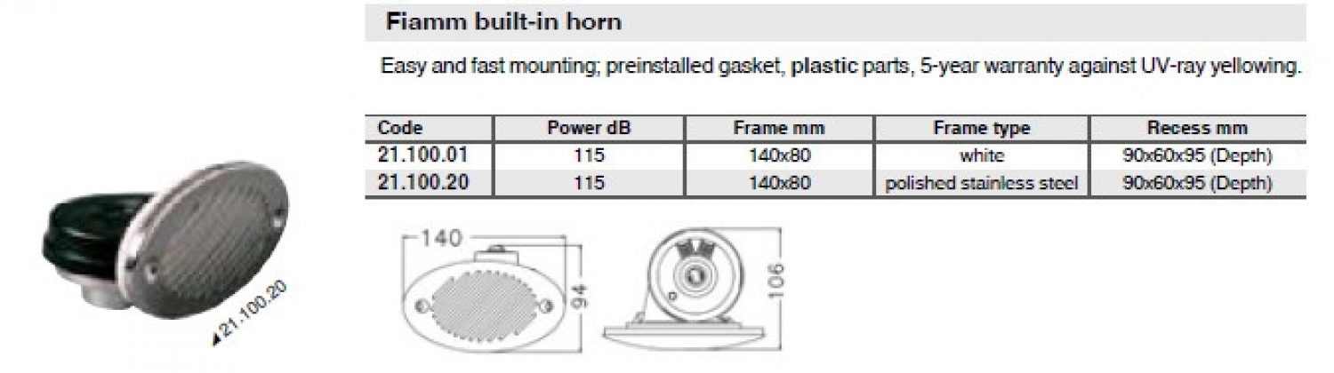 Sound signal (built in) 140 x 80 mm
