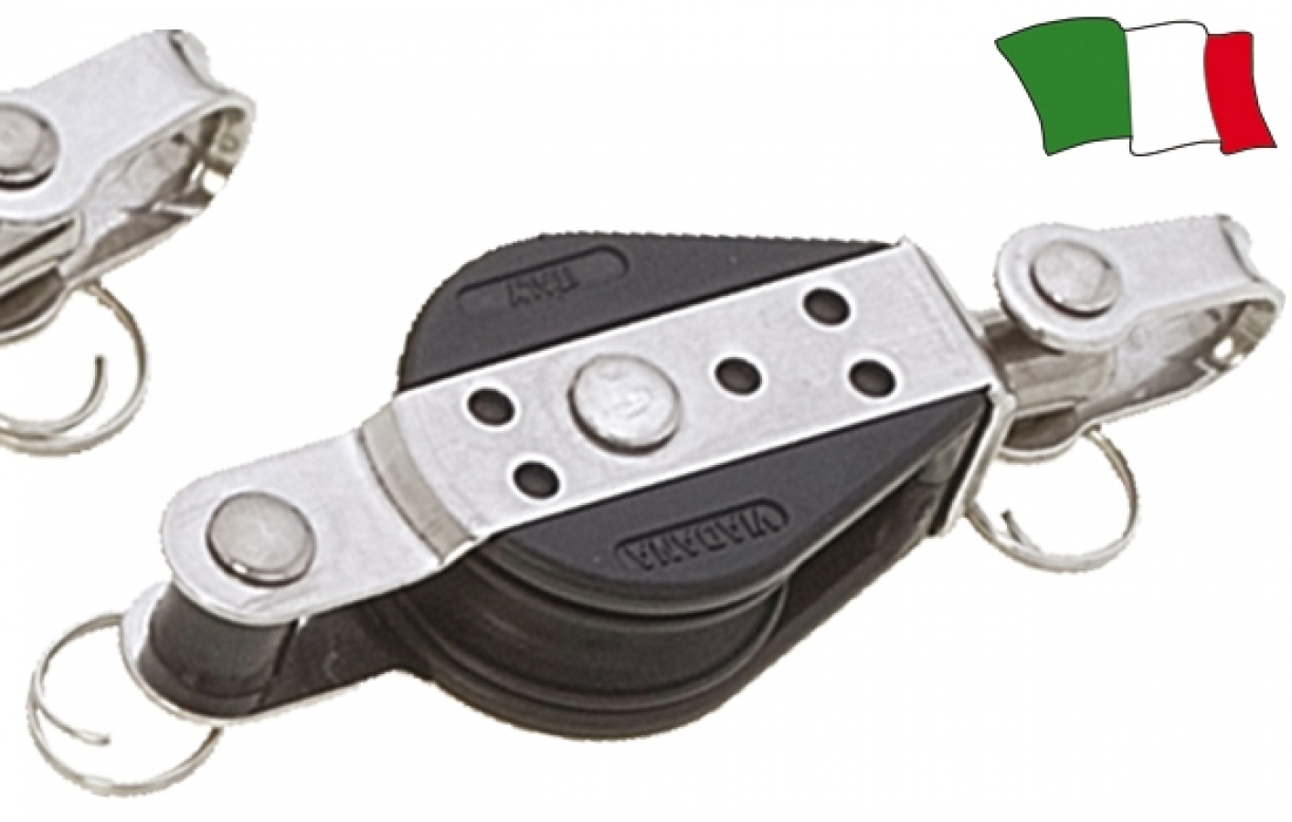 Swivel block with shackle and becket.  Breaking load 600 Kg. 28mm, D8mm , 150kg.