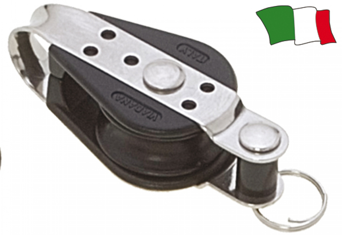 SINGLE BLOCK with becket Diameter 28mm , Rope 8mm WL 150kg BL 750kg  Lenght 51mm