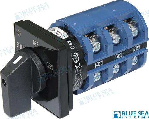 Blue Sea AC Rotary Switch - OFF + 2 Positions 240V AC 65A