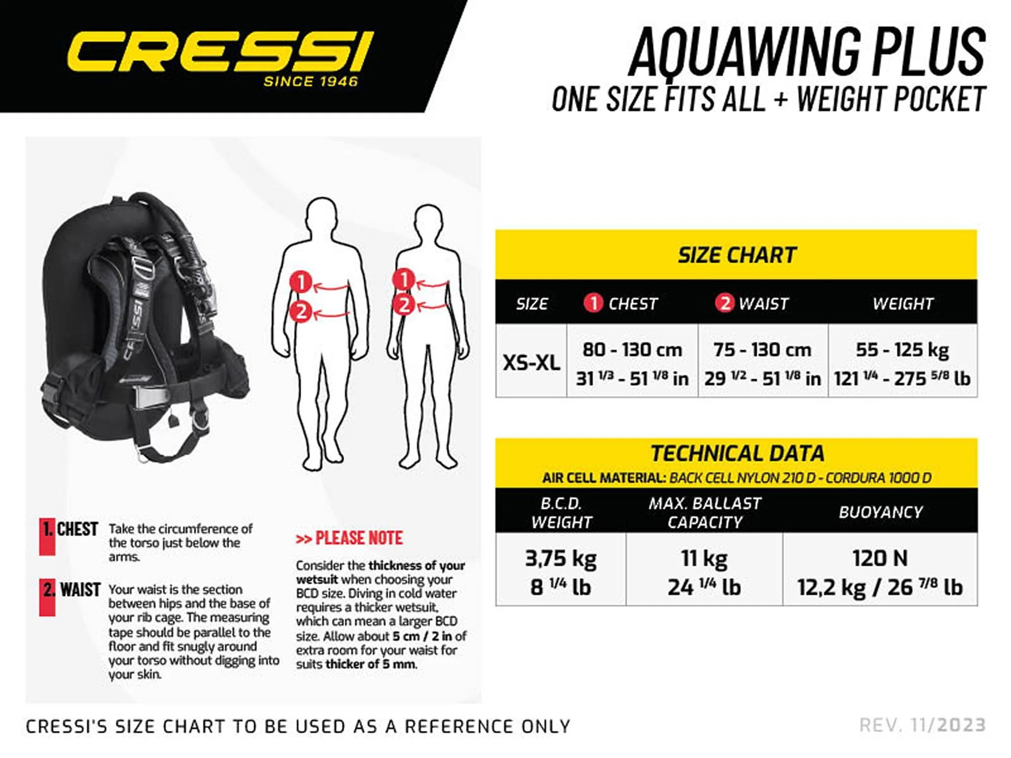 Cressi aquawing plus bcd xs/xl - 120N RED with weight pocket