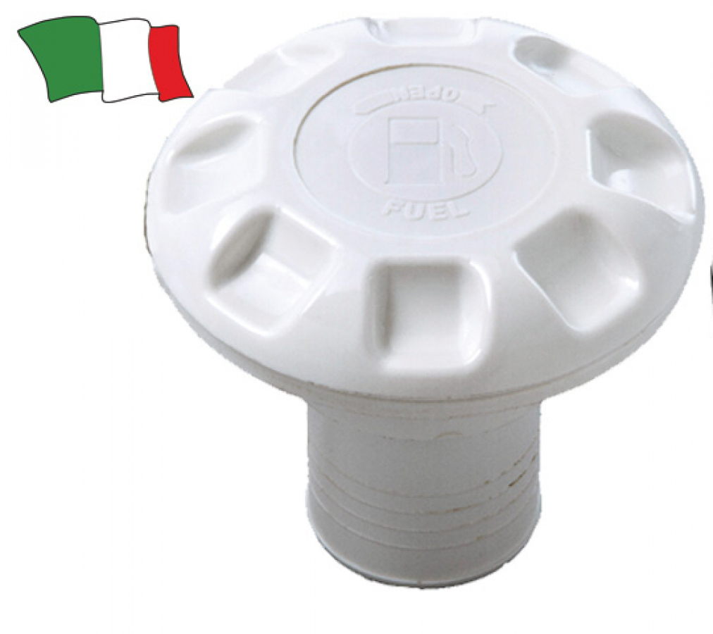 Fuel filler neck with cover - white ABS, d.38 mm