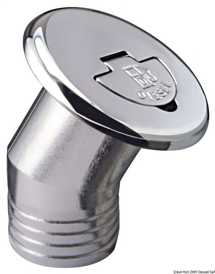 Chromed brass filler cap 30° label FUEL Ø38 mm