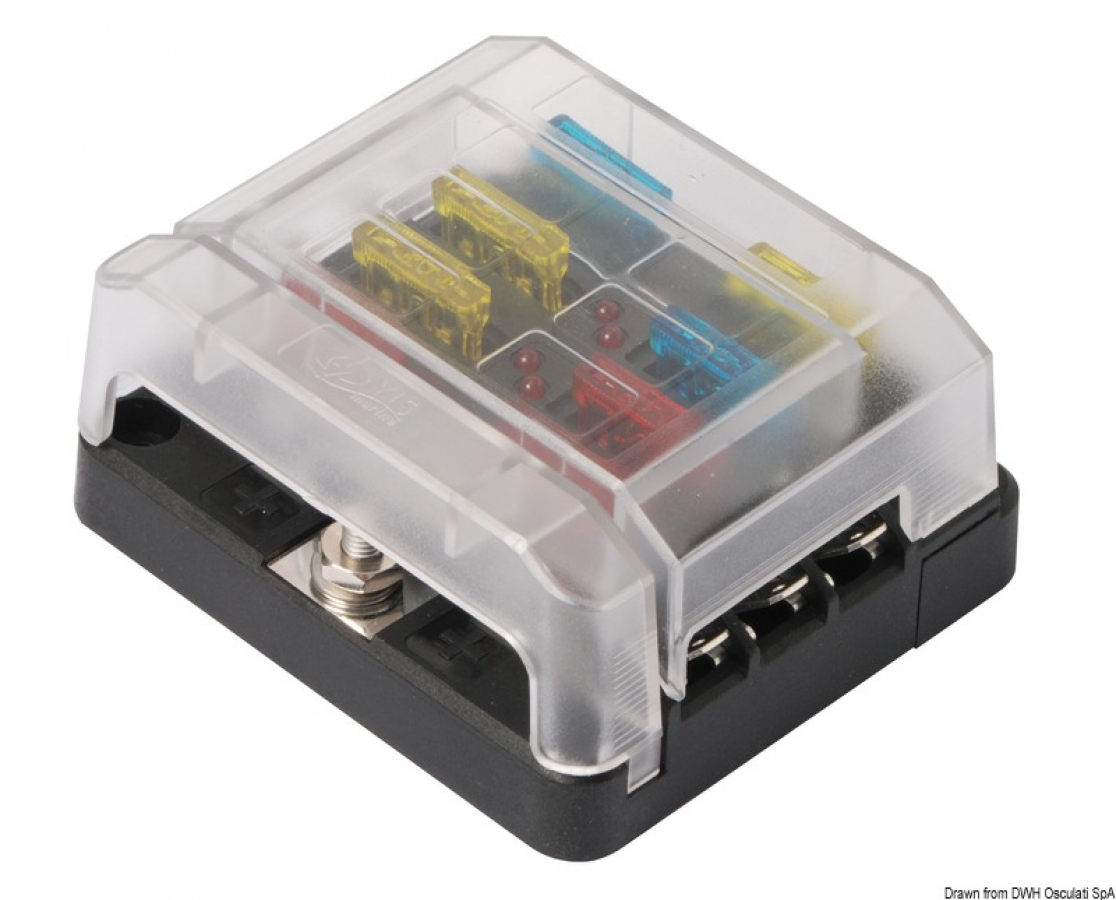 Modular fuse holder box 6 position  86x78x41mm Max 100A TO use with 14.182.02