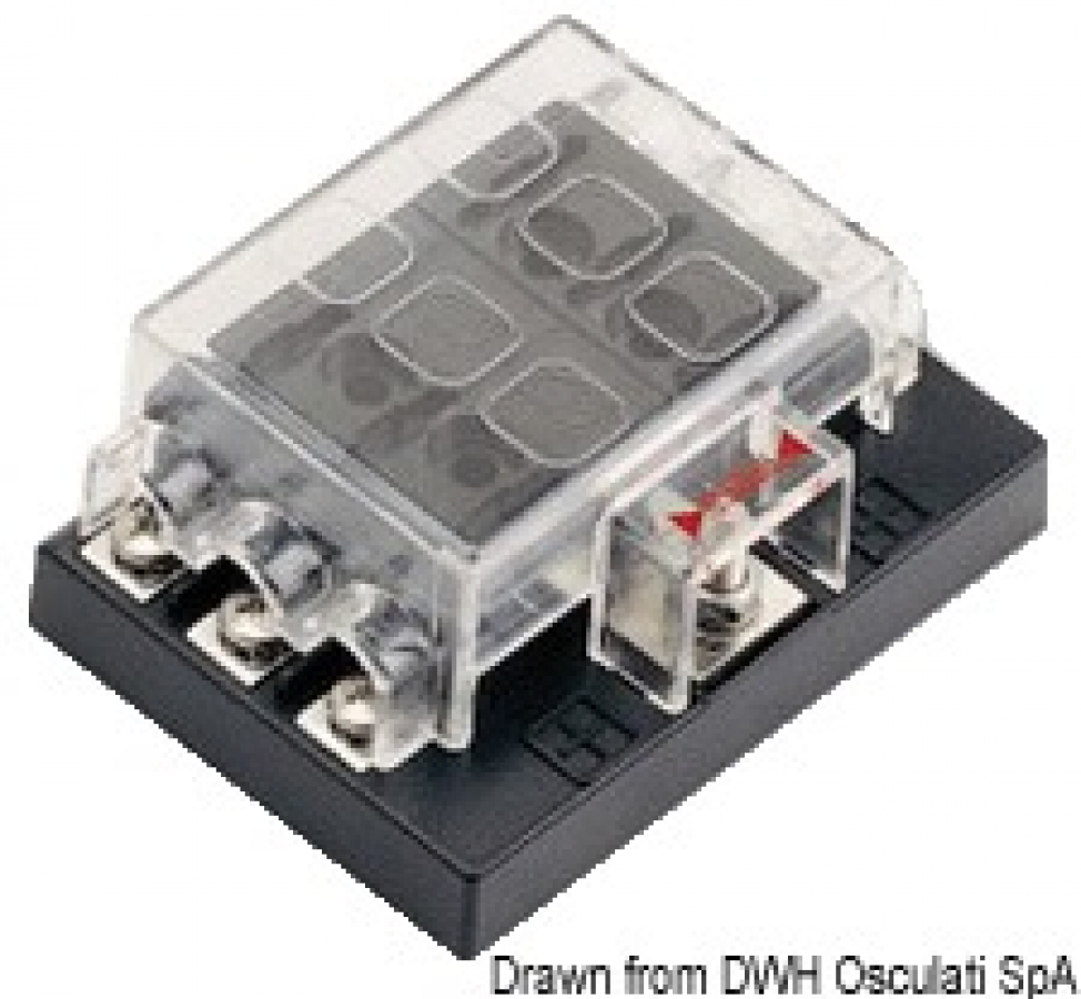 Blade fuse holder box 6 seats    92x66mm