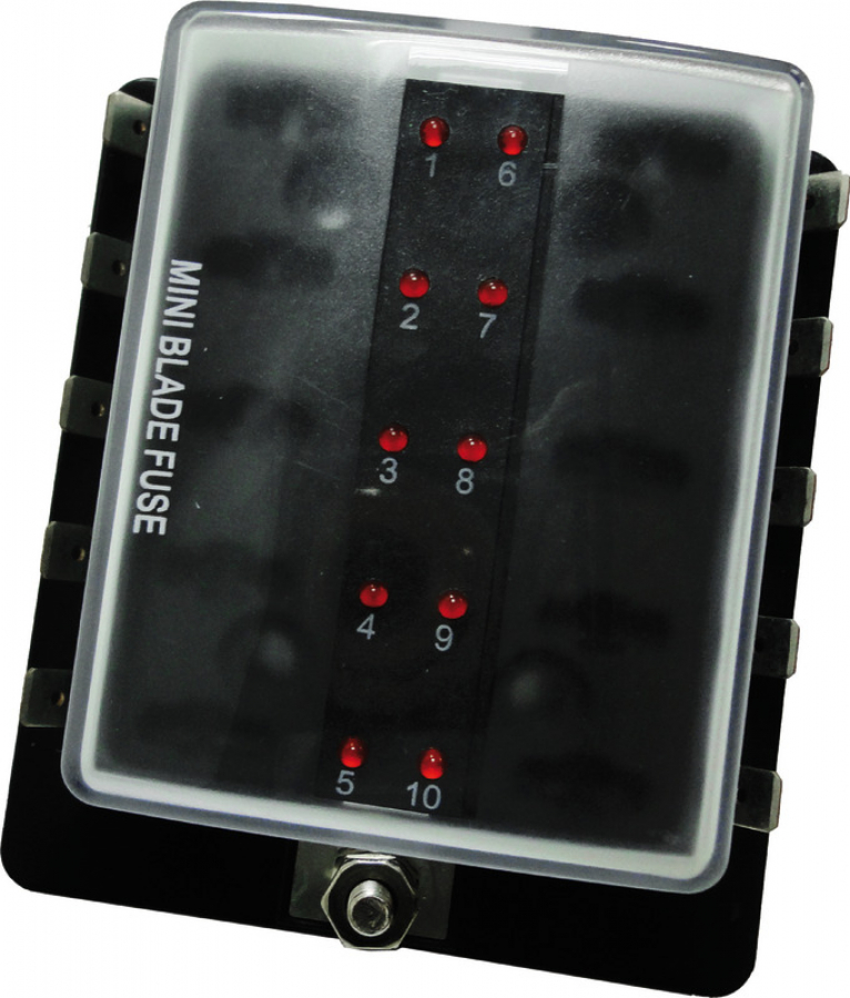 Fuse box with 10 fuses and LED indicators 12/24V Max 25A, Total 100A