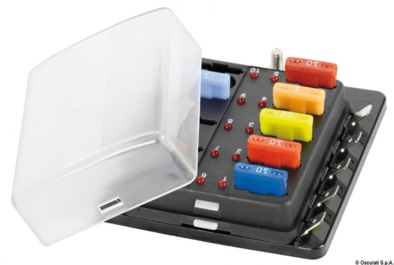 Блок держателя предохранителей с сигнальной лампой 10 корпусов Макс. 100A 95x85x36мм