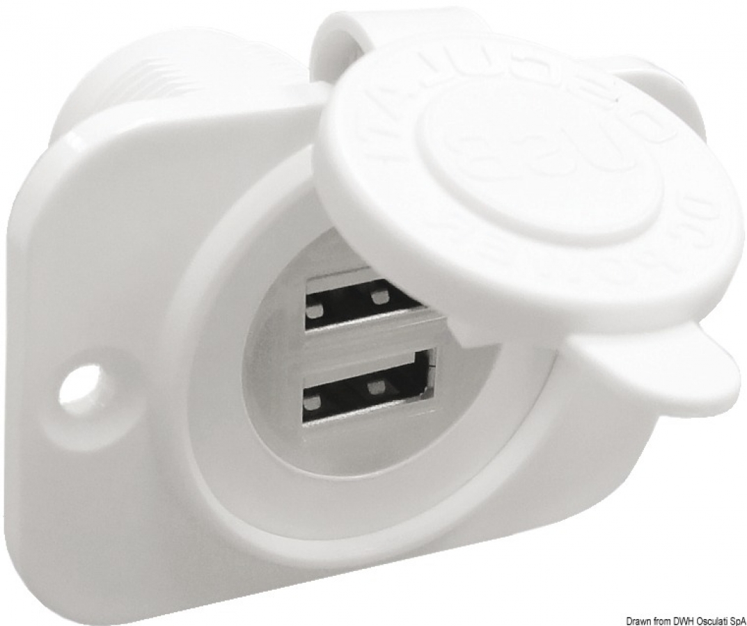 Dubultā 5V USB-A ligzda 2,4A + 2,4A Ieeja 12-24V 58x45mm