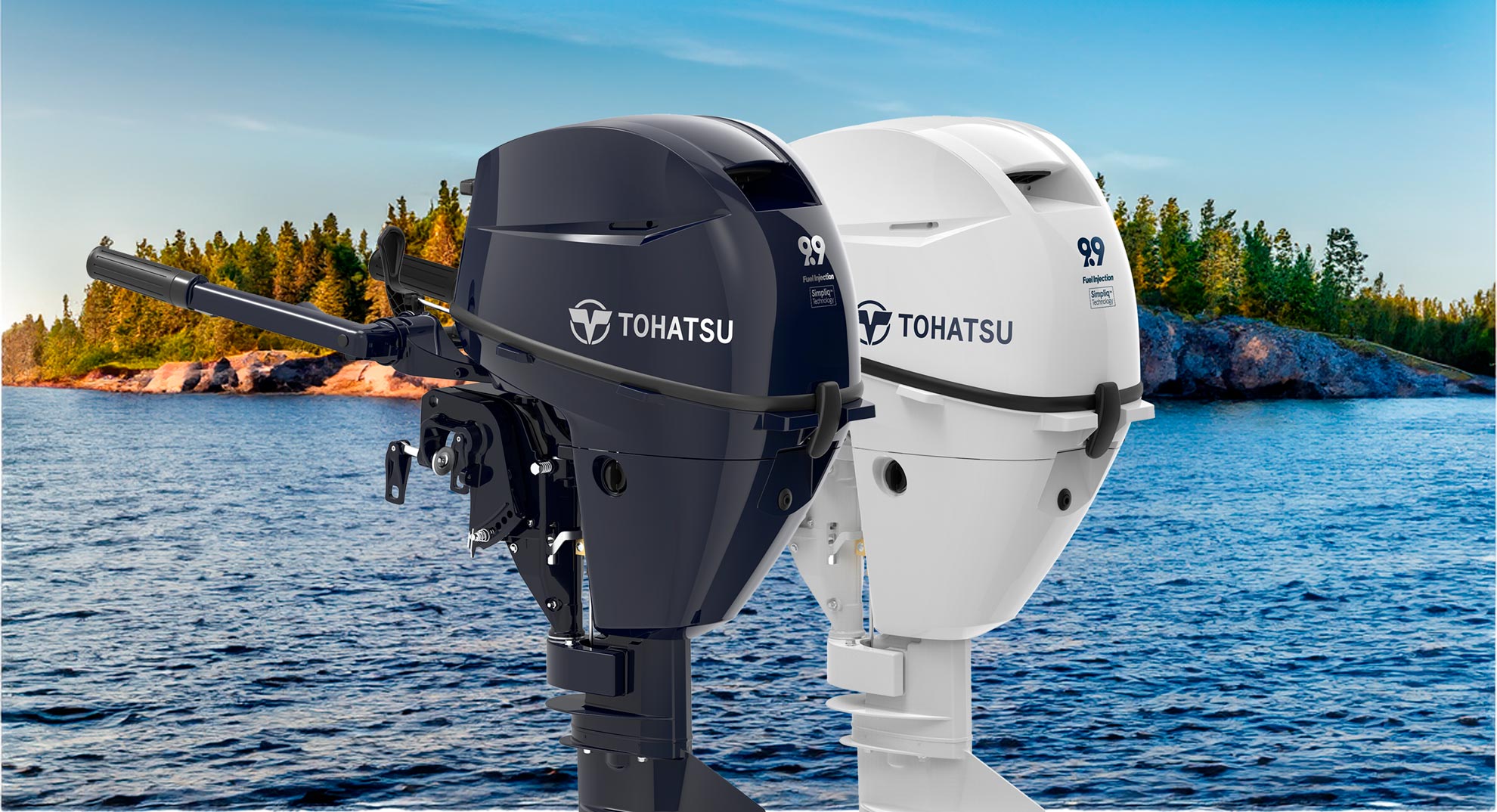Engine TOHATSU MFS9.9CYEFL EFI 9.9 Hp L-20" Aqua Marine Blue - Electric and manual start, handle control, L-Long leg