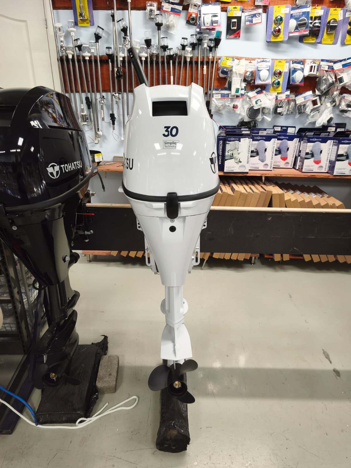 Engine Tohatsu MFS30DWETL Beluga White - tail control, electric start, trim-tilt, L leg, NMEA2000, remote control (PREPARED ENGINE!)