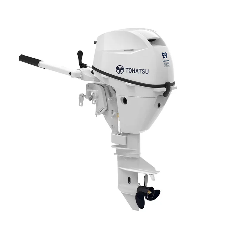Двигатель Tohatsu EFI 9.9Hp MFS9.9CYWS Beluga White - ручной запуск, S-образная короткая нога, отдельный топливный бак, управление рукояткой, белый цвет