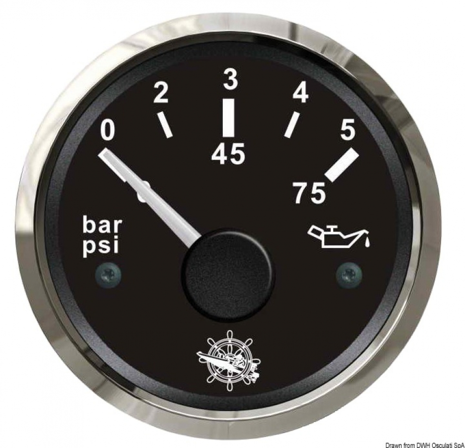 Eļļas spiediena indikators  0-5 bar melns/spīdīgs  12/24V Ø57mm