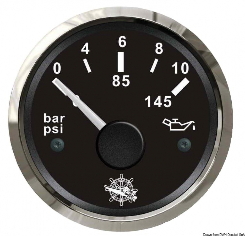 Oil pressure indicator 0-10 bar black-glossy  12-24V