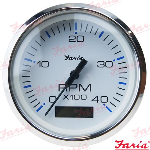 Tachometer with hour counter 4000 RPM Ø100mm 12V Faria, US standard