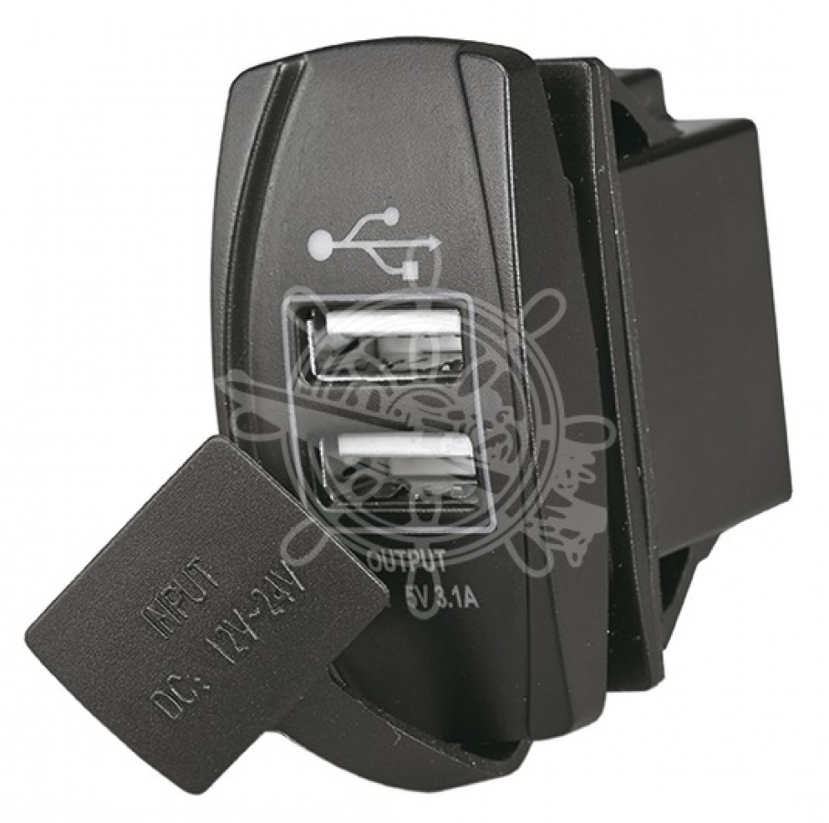 Double USB socket. Input 12/24V , Output  5V USB-A 2.1A + 1.0A